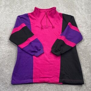 Vintage Pacer Color Block Pullover Sweatshirt Quarter Zip‎ Pink Purple Black